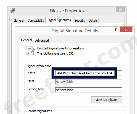 Screenshot of the LAM Proactive And Investments Ltd certificate